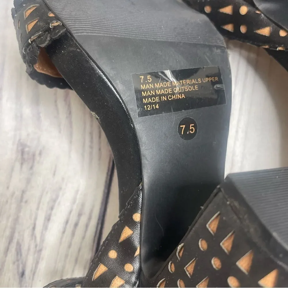 Plume by Farylrobin Black Slingback Chunky 4'' Pumps Block Heels Womens Size 7.5